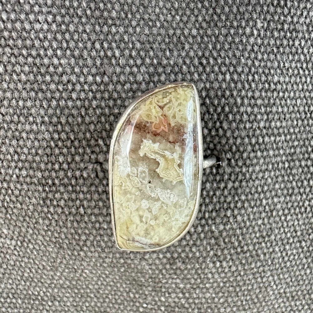 Sterling Silver‎ Crazy Lace Agate Ring Freeform Cabochon Size 6.5 2mm Band